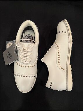 G/Fore Welt Stud The Gallivanter White Waterproof Leather Golf Spikes Shoes 6.5